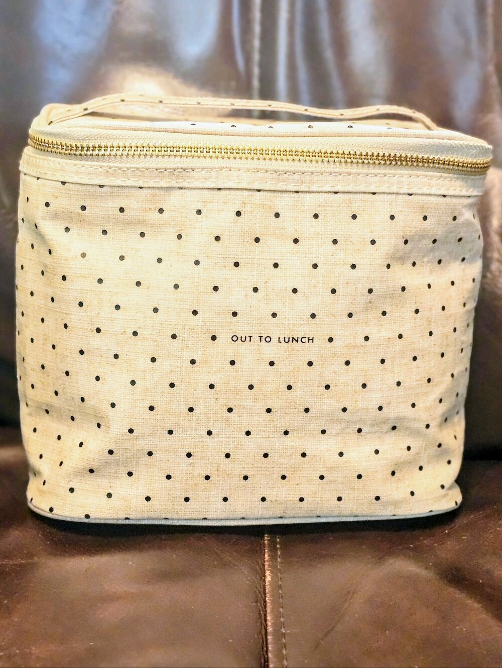 Kate Spade Out To Lunch Tote Bag Taupe & Black Dots Insulated Cooler NWOT